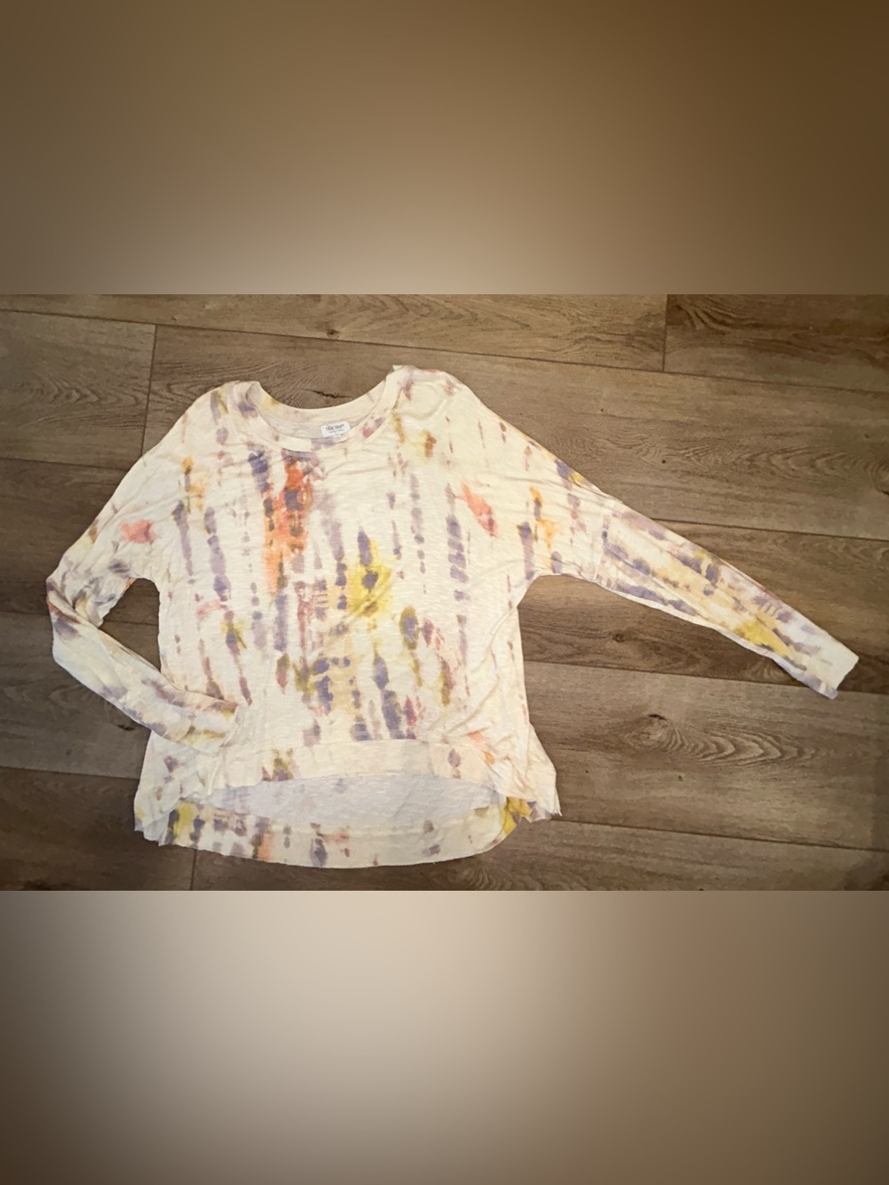 True Craft Cream Tie-Dye Long Sleeve Raw hem high low Top super soft xl